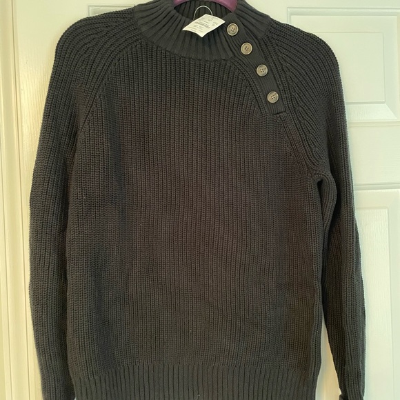 Cotton button mockneck sweater size XS Navy blue - Picture 2 of 2
